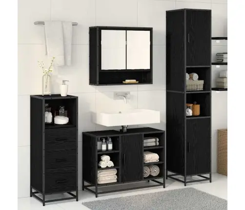 Vannitoa Mööbleset Riiuliga Uksega 3 Pcs Must Tamm Tehispuit