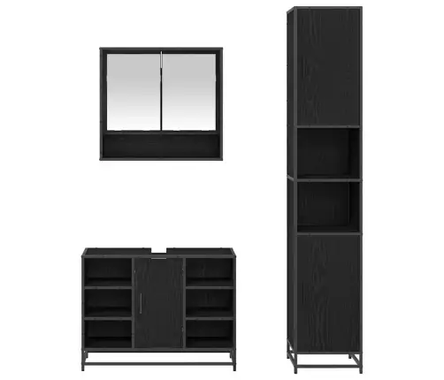 Vannitoa Mööbleset Riiuliga Uksega 3 Pcs Must Tamm Tehispuit