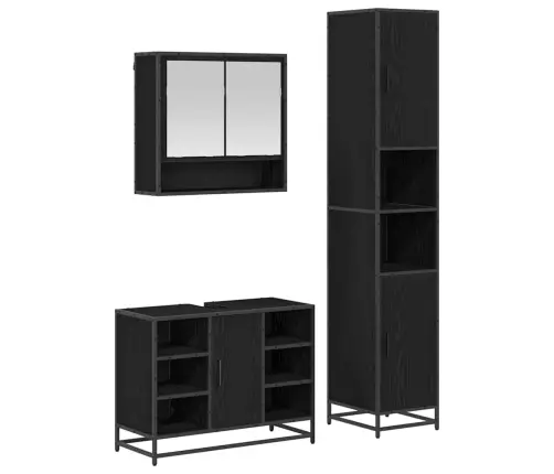 Vannitoa Mööbleset Riiuliga Uksega 3 Pcs Must Tamm Tehispuit