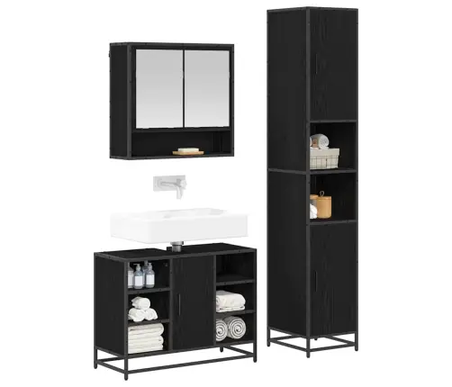 Vannitoa Mööbleset Riiuliga Uksega 3 Pcs Must Tamm Tehispuit