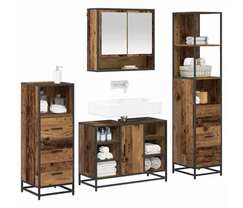 Vannas Istabas Mēbeļu Komplekts 4 Pcs Vecs Koks 80 X 33 X 60 Cm Vidaxl