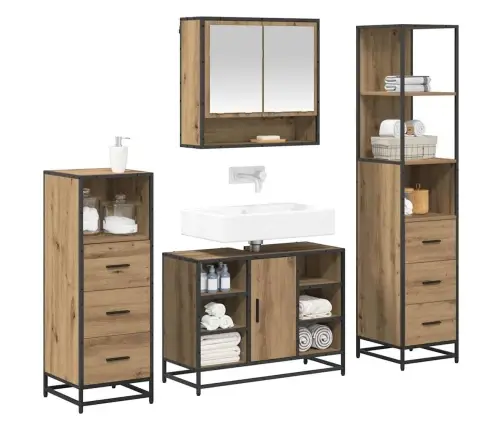 Vannas Istabas Mēbeļu Komplekts Ar Durvīm 4 Pcs Amatnieku Ozola Vidaxl