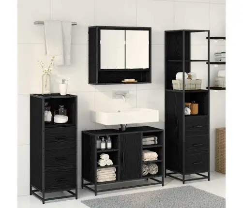 Vonios Baldų Rinkinys 4 Pcs Juodas Ąžuolas Apdirbta Mediena