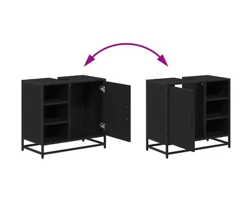 Vonios Baldų Rinkinys 4 Pcs Juodas Ąžuolas Apdirbta Mediena