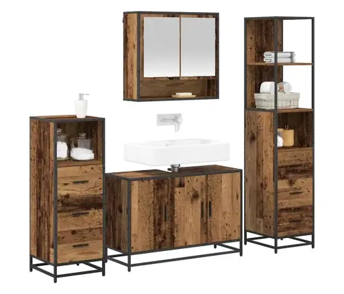 Vannas Istabas Mēbeļu Komplekts 4 Pcs Vecs Koks 90 X 33 X 60 Cm Vidaxl