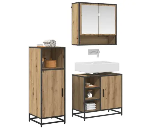 Vonios Baldų Rinkinys 3 Pcs Amatininkų Ąžuolas Apdirbta Mediena