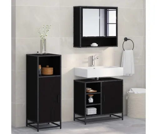 Vannitoa Mööbleset Riiuliga Uksega 3 Pcs Must Tamm Tehispuit