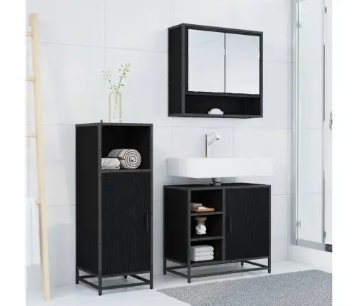 Vannitoa Mööbleset Riiuliga Uksega 3 Pcs Must Tamm Tehispuit