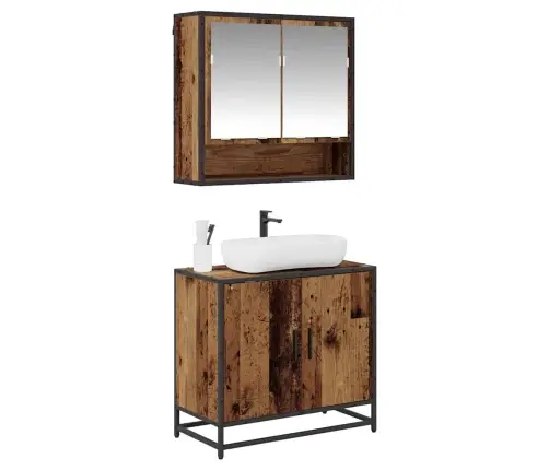 Vannitoa Mööbleset Riiuliga Uksega 2 Pcs Vana Puit Tehispuit