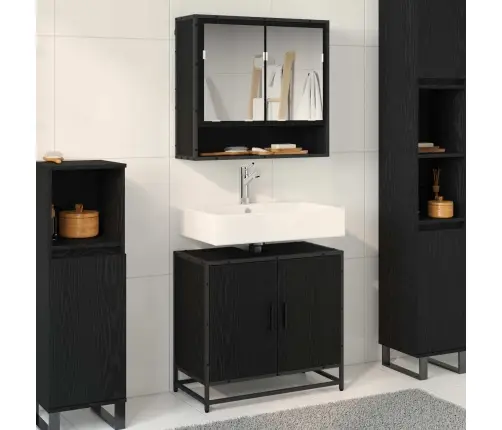 Vonios Baldų Rinkinys 2 Pcs Juodas Ąžuolas Apdirbta Mediena