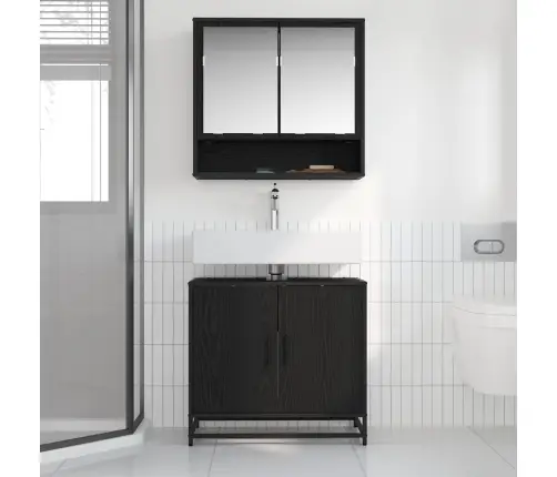 Vonios Baldų Rinkinys 2 Pcs Juodas Ąžuolas Apdirbta Mediena