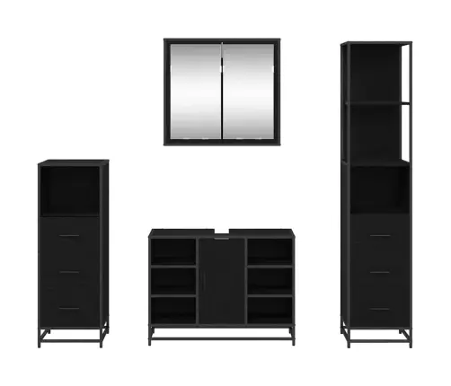 Vannas Istabas Mēbeļu Komplekts Ar Atvilktni 4 Pcs Melns Ozols Vidaxl