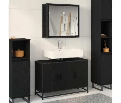 Vannas Istabas Mēbeļu Komplekts Ar Durvīm 2 Pcs Melns Ozols Vidaxl