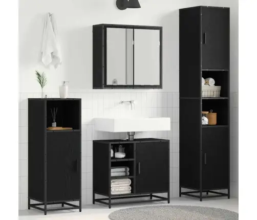 Vannas Istabas Mēbeļu Komplekts Ar Durvīm 3 Pcs Melns Ozols Vidaxl