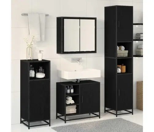 Vannas Istabas Mēbeļu Komplekts Ar Durvīm 3 Pcs Melns Ozols Vidaxl