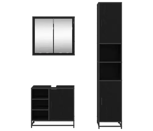 Vannas Istabas Mēbeļu Komplekts Ar Durvīm 3 Pcs Melns Ozols Vidaxl