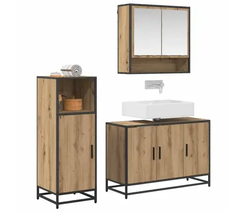 Vonios Baldų Rinkinys 3 Pcs Amatininkų Ąžuolas Apdirbta Mediena