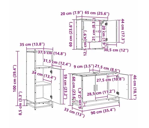 Vonios Baldų Rinkinys 3 Pcs Amatininkų Ąžuolas Apdirbta Mediena