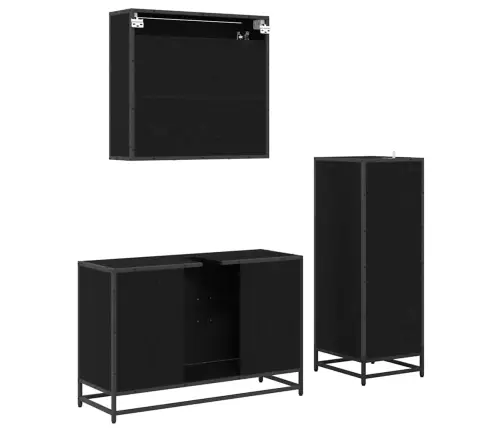 Vannitoa Mööbleset Riiuliga Uksega 3 Pcs Must Tamm Tehispuit