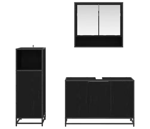 Vannitoa Mööbleset Riiuliga Uksega 3 Pcs Must Tamm Tehispuit