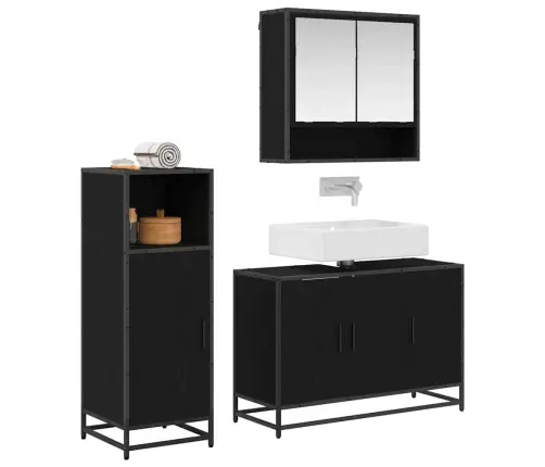 Vannitoa Mööbleset Riiuliga Uksega 3 Pcs Must Tamm Tehispuit