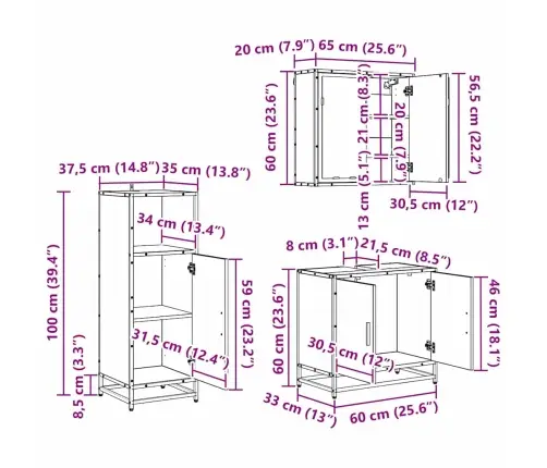 Vannas Istabas Mēbeļu Komplekts 3 Pcs Vecs Koks 60 X 33 X 60 Cm Vidaxl