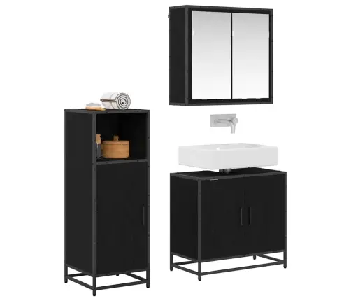 Vannitoa Mööbleset 3 Pcs Must Tamm 60 X 33 X 60 Cm Tehispuit Vannitoa Mööbleset 3 Pcs Must Tamm 60 X 33 X 60 Cm Tehispuit