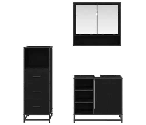 Vonios Baldų Rinkinys 3 Pcs Juodas Ąžuolas Apdirbta Mediena