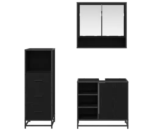 Vonios Baldų Rinkinys 3 Pcs Juodas Ąžuolas Apdirbta Mediena