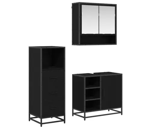 Vonios Baldų Rinkinys 3 Pcs Juodas Ąžuolas Apdirbta Mediena