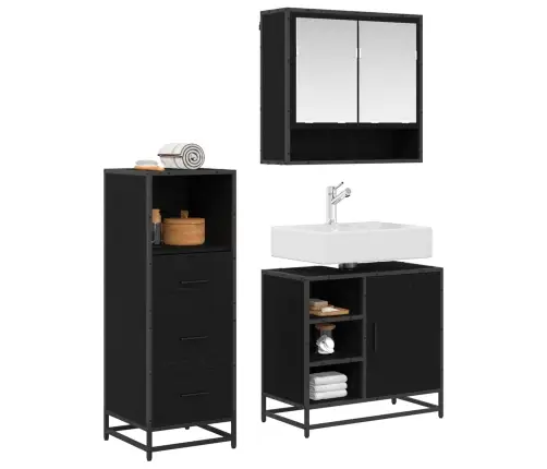 Vonios Baldų Rinkinys 3 Pcs Juodas Ąžuolas Apdirbta Mediena