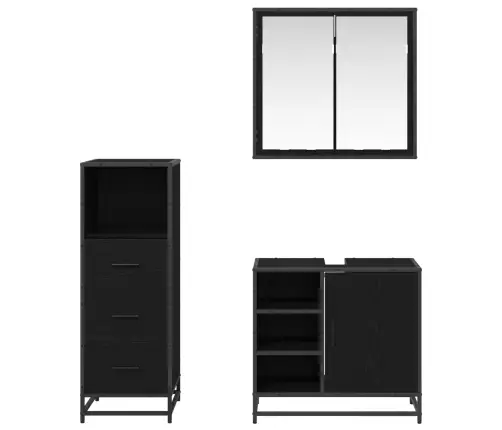 Vannitoa Mööbleset Sahtliga Riiuliga 3 Pcs Must Tamm Tehispuit