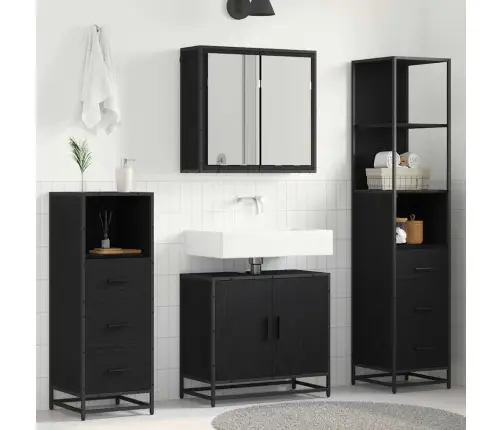 Vonios Baldų Rinkinys 4 Pcs Juodas Ąžuolas Apdirbta Mediena