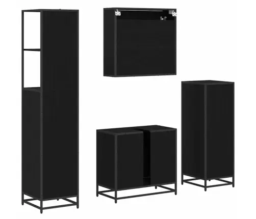 Vonios Baldų Rinkinys 4 Pcs Juodas Ąžuolas Apdirbta Mediena