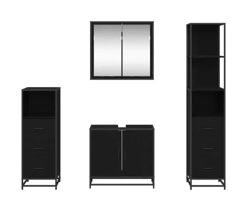 Vonios Baldų Rinkinys 4 Pcs Juodas Ąžuolas Apdirbta Mediena