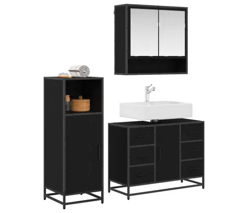 Vonios Baldų Rinkinys 3 Pcs Juodas Ąžuolas Apdirbta Mediena