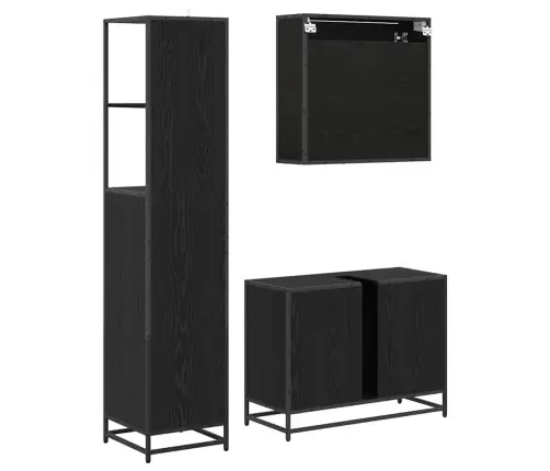Vannas Istabas Mēbeļu Komplekts Ar Atvilktni 3 Pcs Melns Ozols Vidaxl