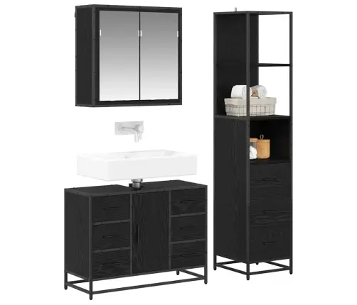 Vannas Istabas Mēbeļu Komplekts Ar Atvilktni 3 Pcs Melns Ozols Vidaxl