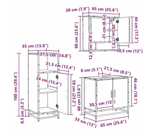 Vannas Istabas Mēbeļu Komplekts Ar Plauktu 3 Pcs Artisānā Ozols Vidaxl