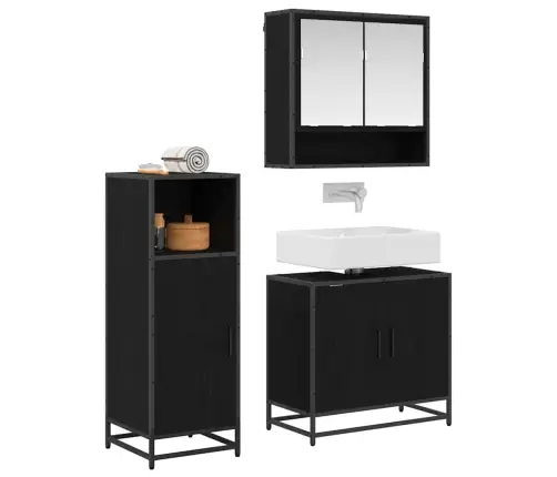 Vannas Istabas Mēbeļu Komplekts Ar Plauktu 3 Pcs Melns Ozolkoks Vidaxl