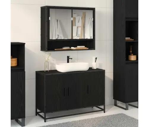 Vannas Istabas Mēbeļu Komplekts Ar Plauktu 2 Pcs Melns Ozolkoks Vidaxl