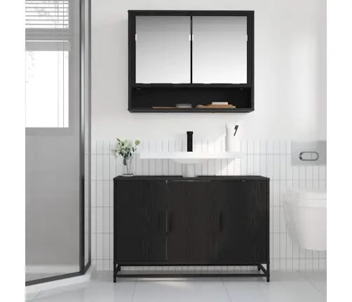 Vannas Istabas Mēbeļu Komplekts Ar Plauktu 2 Pcs Melns Ozolkoks Vidaxl