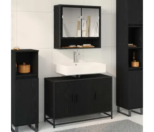 Vannitoa Mööbleset Riiuliga Uksega 2 Pcs Must Tamm Tehispuit