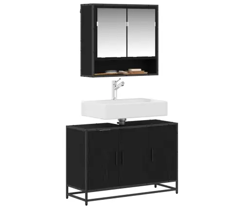 Vannitoa Mööbleset Riiuliga Uksega 2 Pcs Must Tamm Tehispuit