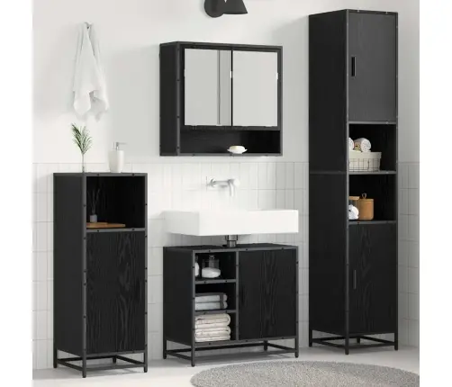 Vannitoa Mööbleset Riiuliga Uksega 4 Pcs Must Tamm Tehispuit