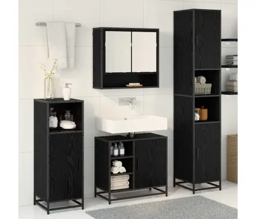 Vannitoa Mööbleset Riiuliga Uksega 4 Pcs Must Tamm Tehispuit