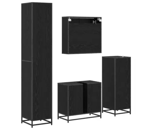 Vannitoa Mööbleset Riiuliga Uksega 4 Pcs Must Tamm Tehispuit