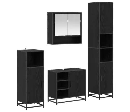 Vannitoa Mööbleset Riiuliga Uksega 4 Pcs Must Tamm Tehispuit