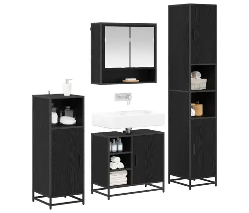 Vannitoa Mööbleset Riiuliga Uksega 4 Pcs Must Tamm Tehispuit