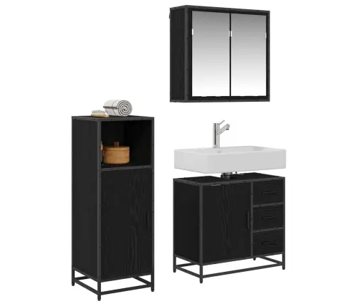 Vonios Baldų Rinkinys 3 Pcs Juodas Ąžuolas Apdirbta Mediena